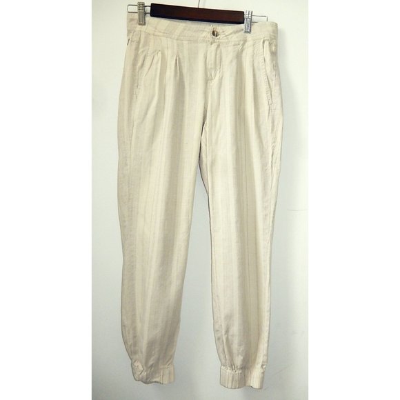 Prana Women Pants Sz 4 Mid Rise Striped Pleated Pockets Cinch Bottom Casual - Picture 1 of 14